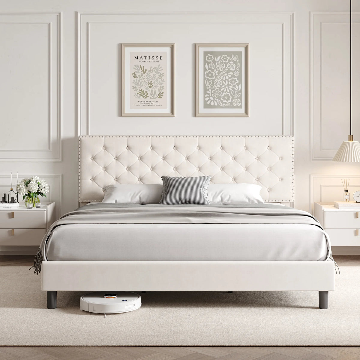 King Size Upholstered Platform Bed with Adjustable Headboard K354019