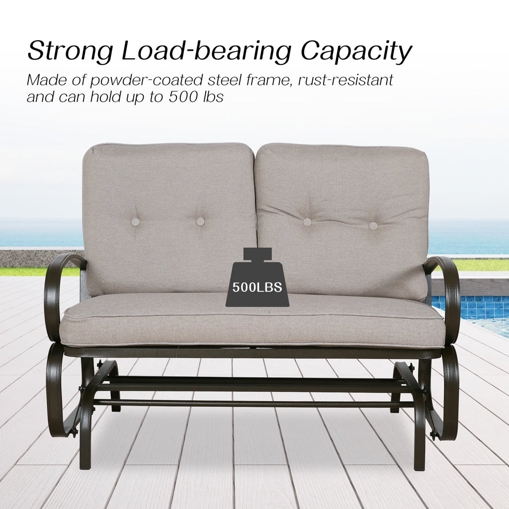 Beige 2-Person Outdoor Steel Glider Chair N349