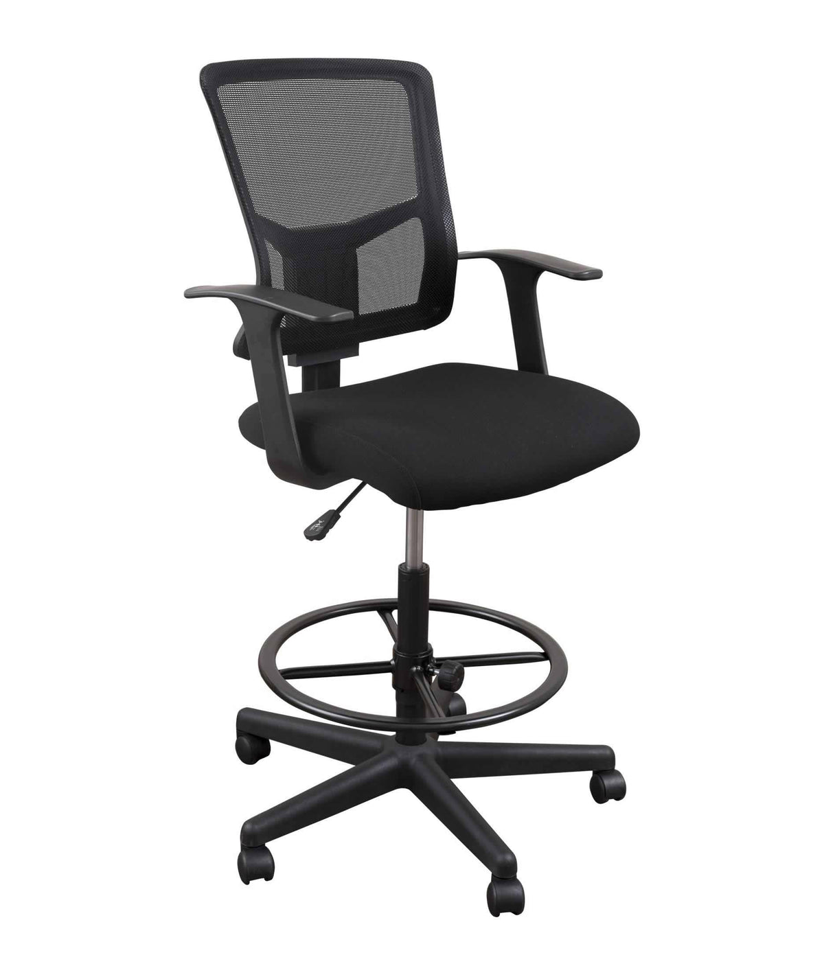 Black Sit to Stand Drafting Stool Chair with Adjustable Footrest and Armrests Y36373