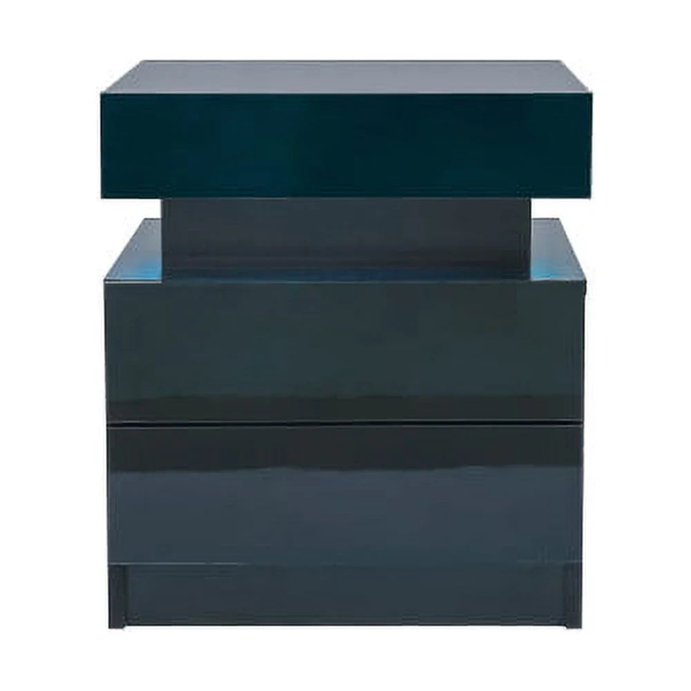 Black LED Nightstand with 2 High Gloss Drawers L63598