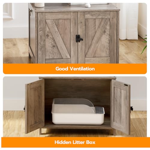 Wooden Cat Tree with Litter Box Enclosure D973