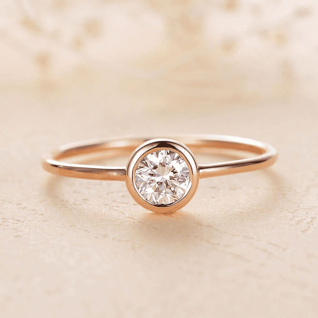 Solid 10K Yellow Gold Moissanite Bezel Set Engagement Ring D94326