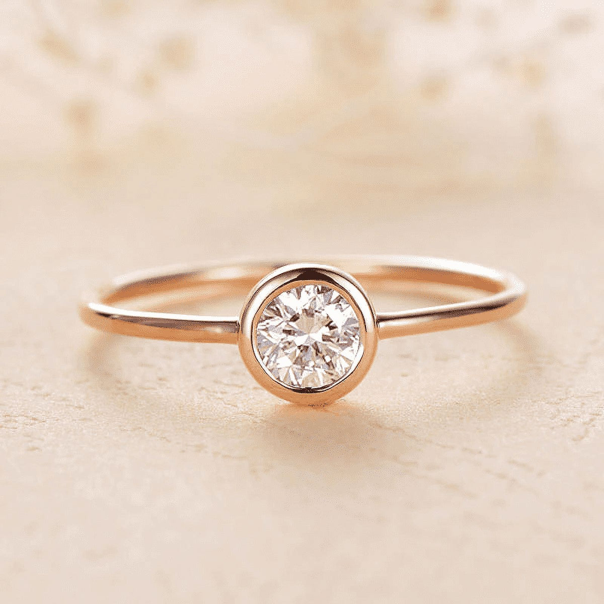 Solid 10K Yellow Gold Moissanite Bezel Set Engagement Ring D94326