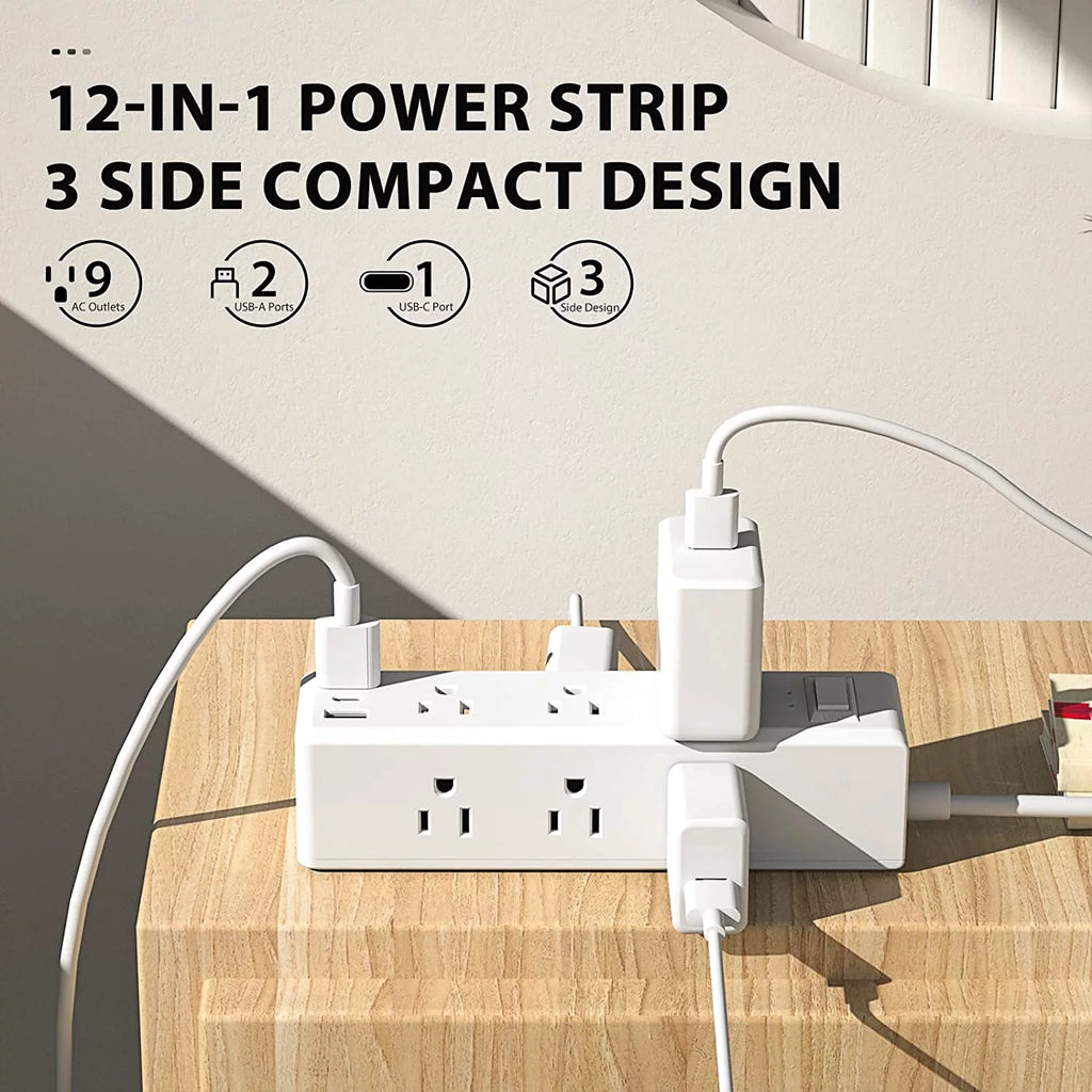 Surge Protector Power Strip with 9 Outlets 2 USB-A 1 USB-C 5 Ft Extension Cord F15987