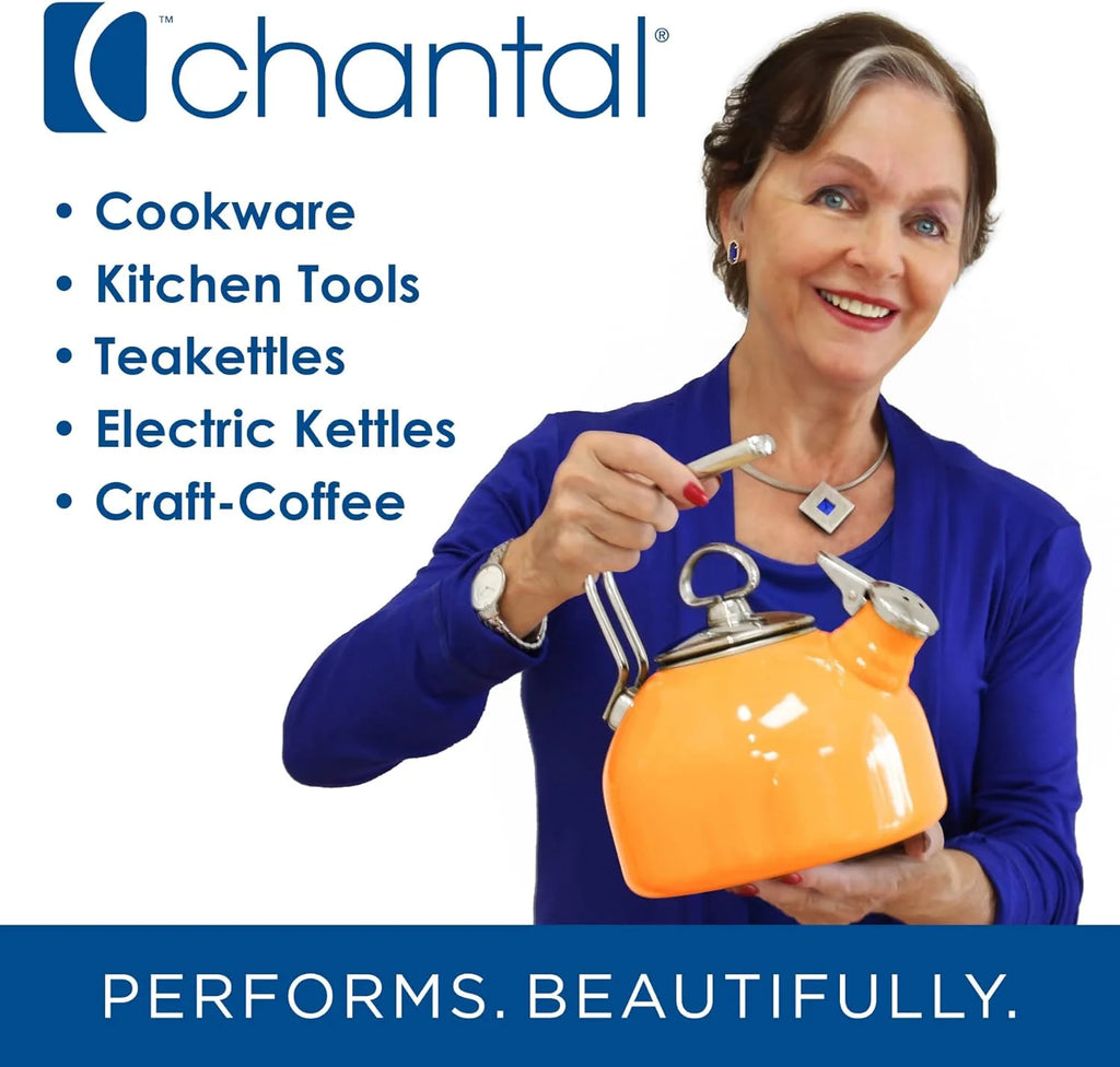 Enamel On Steel Whistling Teakettle with Wood Handle, 1.4 Quarts H86681