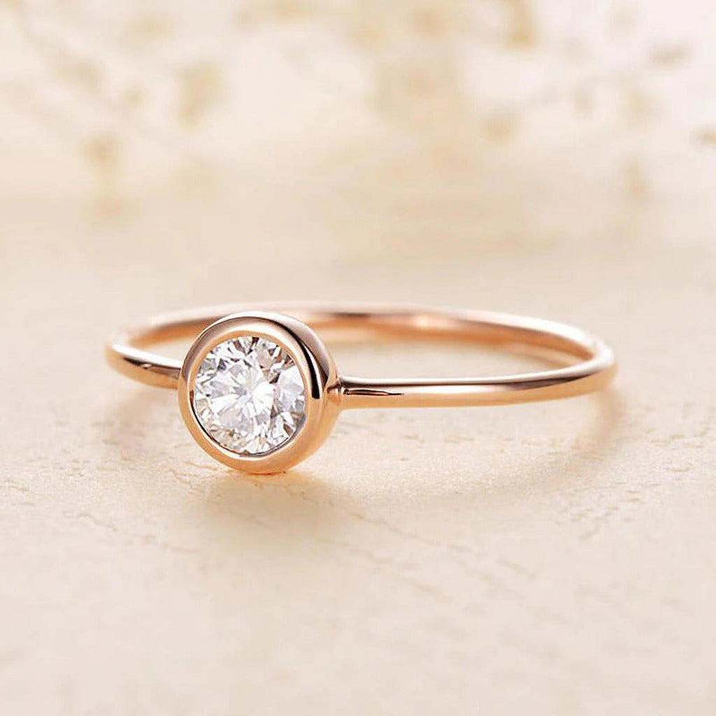 Solid 10K Yellow Gold Moissanite Bezel Set Engagement Ring D94326