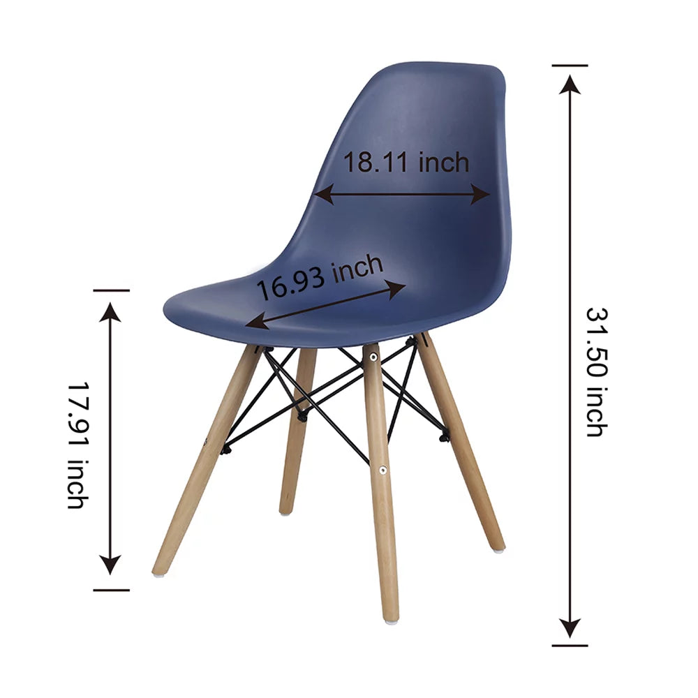 Blue Plastic Dining Chairs with Wood Legs, Set of 4 Q8611