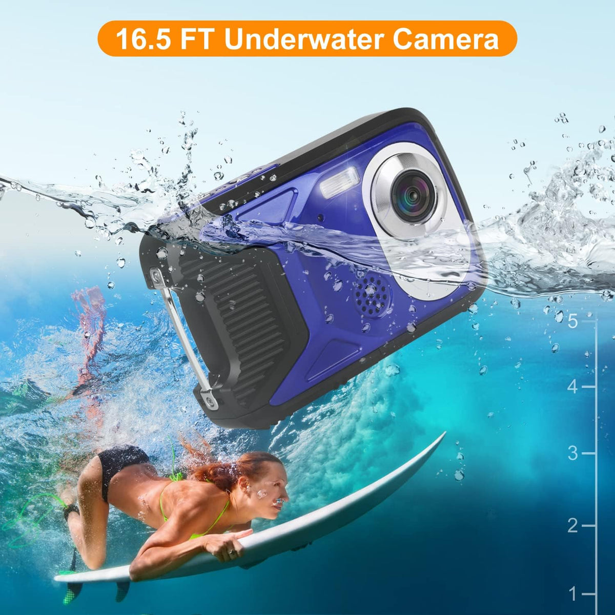 Waterproof Digital Camera 16MP HD 1080P Underwater Camera with Rechargeable Battery E50067
