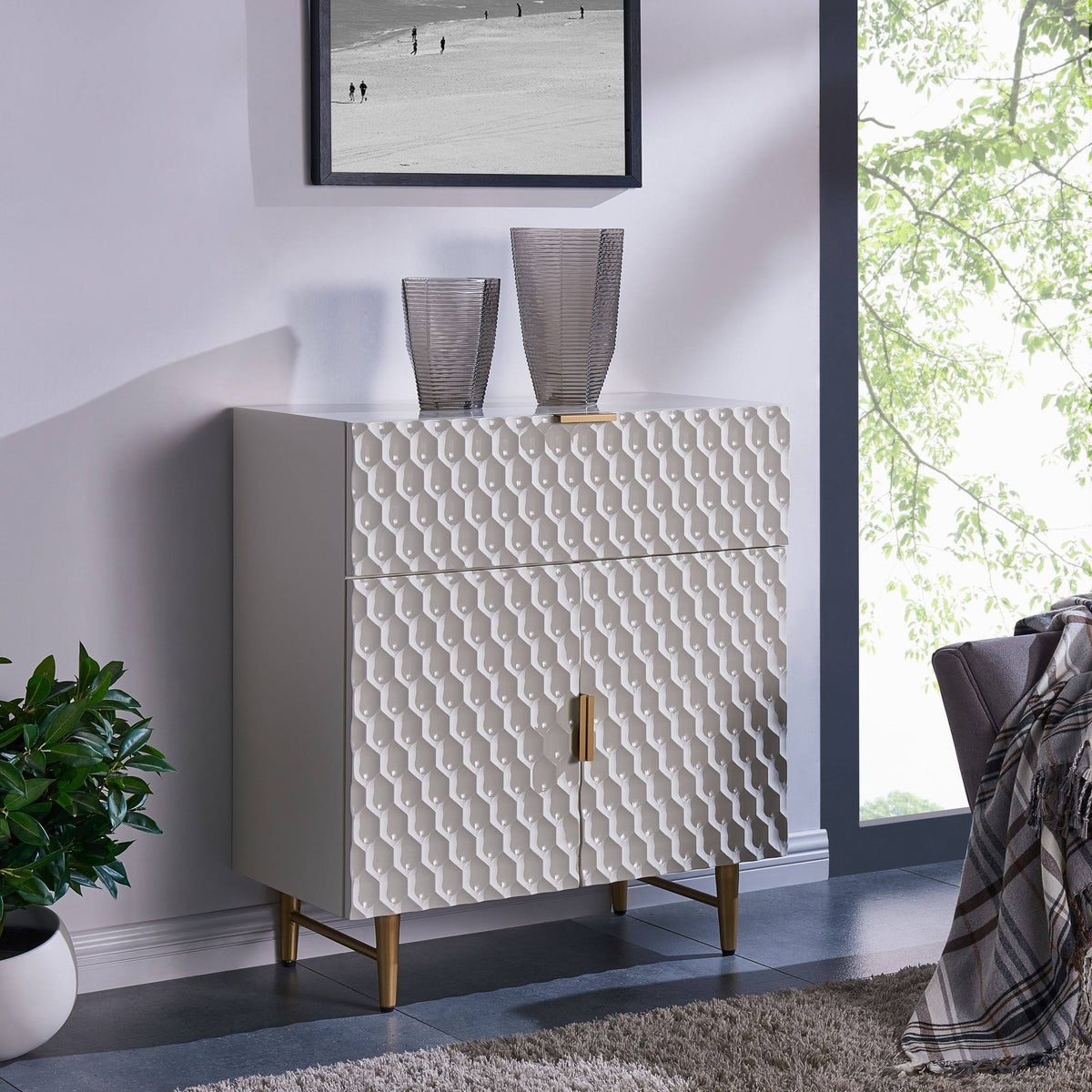 White 1-Drawer Geometric Small Cabinet X701141
