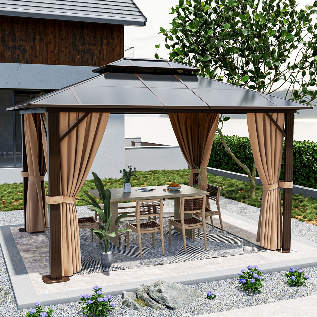 10'x12' Hardtop Gazebo with Double Roof Brown E371056
