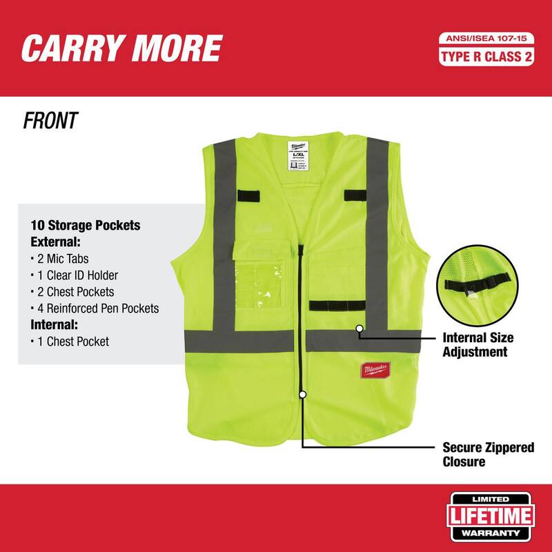 Orange Class 2 High Visibility Safety Vest with 10 Pockets 4-Pack H5357