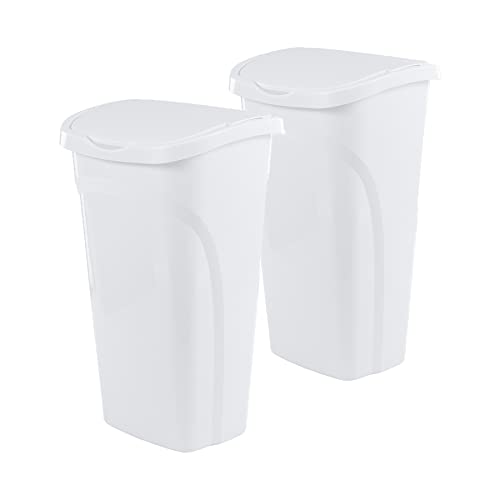 10 Gal Kitchen Trash Can with Dual Swing Lid, Pack of 2, White W1925