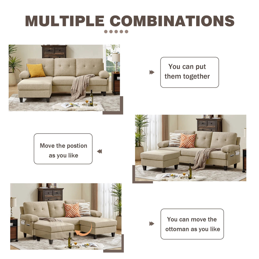 Modern Fabric L-Shaped Sectional Sofa with Chaise Q1136