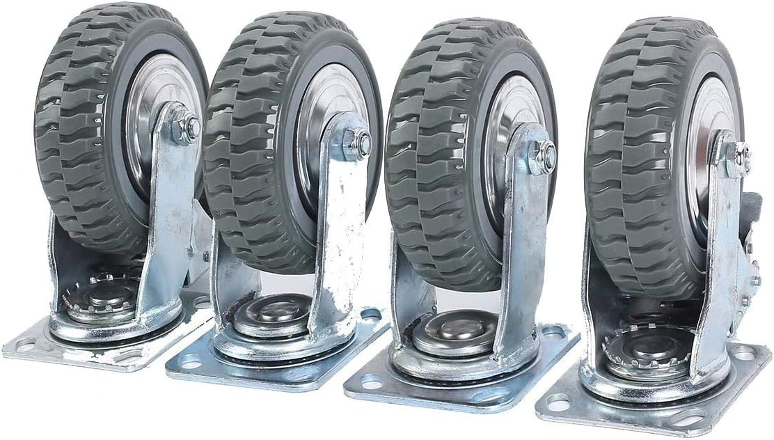 4 Pack 6 inch Swivel Rubber Wheel Casters Set with Brake T71633