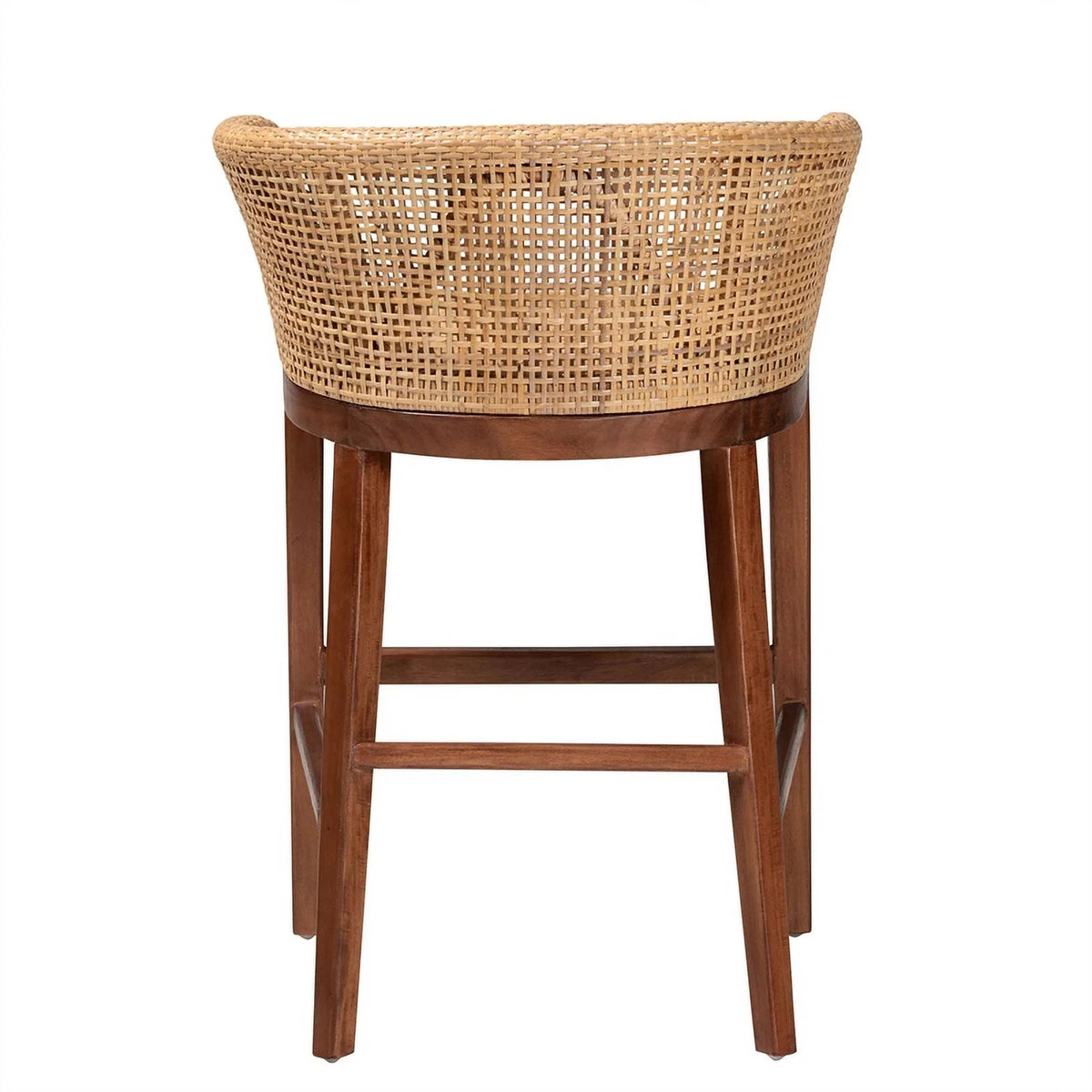Natural Rattan and Walnut Brown Acacia Wood Counter Stool J40121