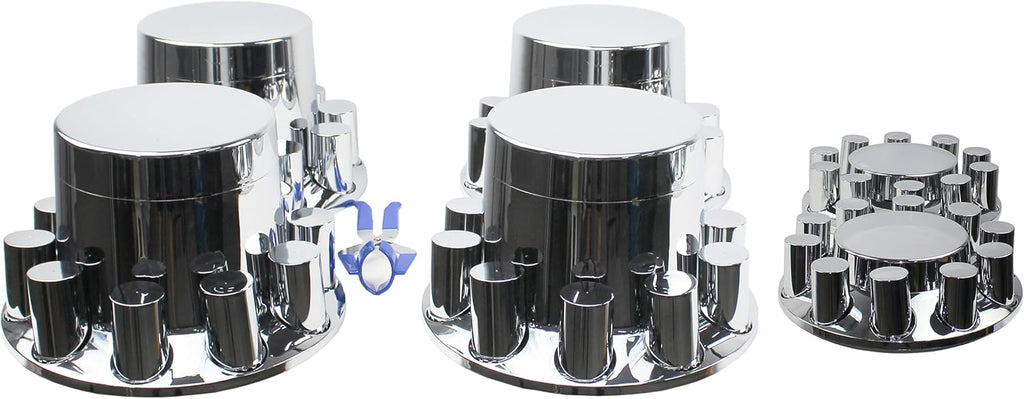 ABS Chrome Plastic Front and Rear Axle Cover Full Kits with 33mm Thread-On Flange Nut Covers and Removable Center Cap O4531