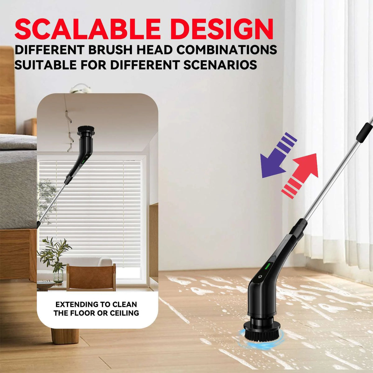 Cordless Electric Spin Scrubber with Long Handle & 7 Replaceable Heads L538