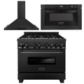 36 in. Black Stainless Steel Dual Fuel Range, Range Hood and Microwave Drawer Y357313