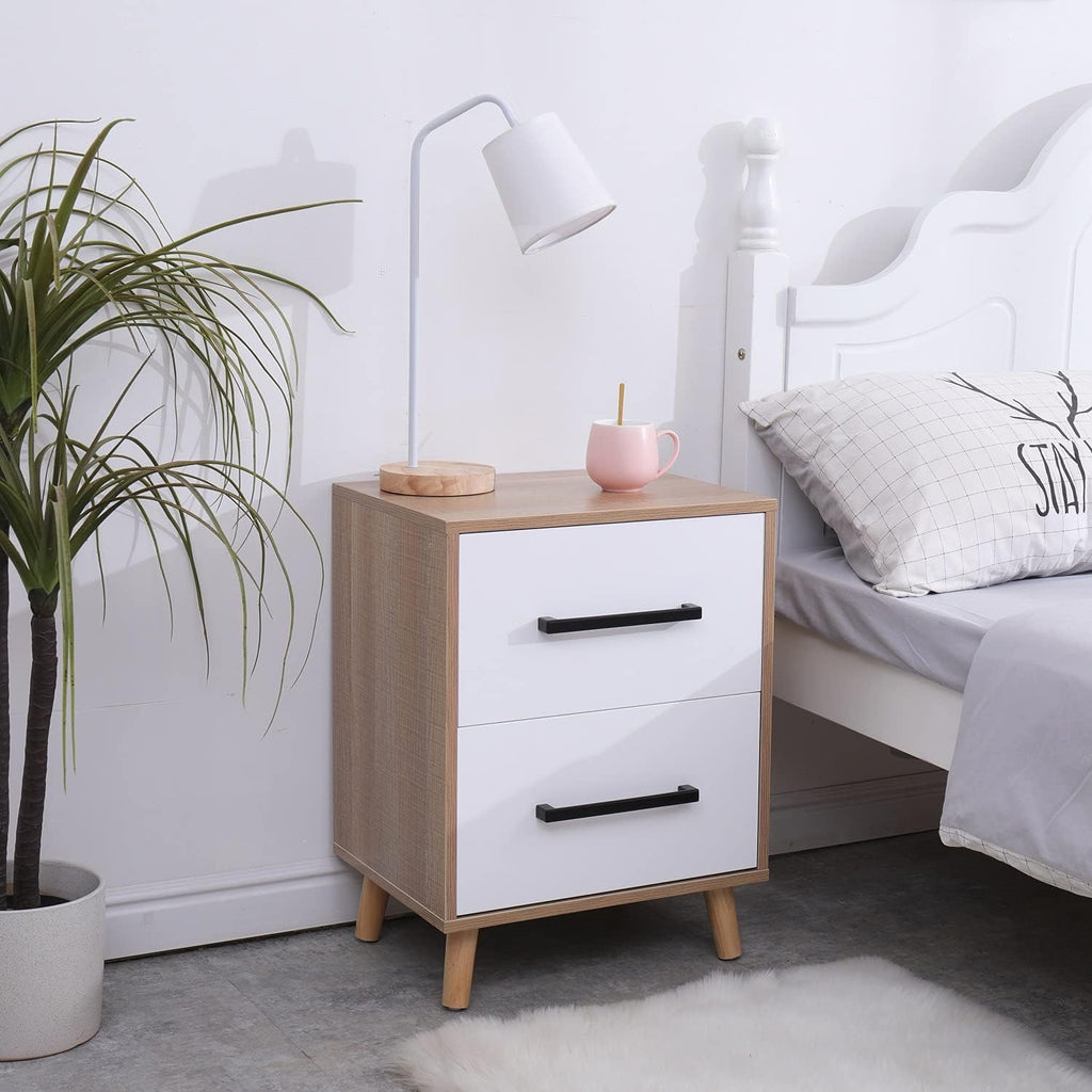 White 2 Drawer Nightstand with Solid Wood Legs M385
