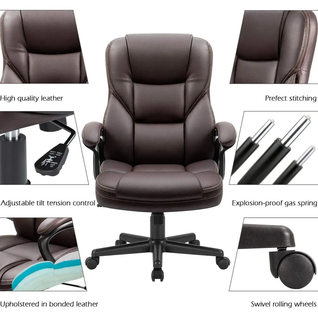 Brown Faux Leather High-Back Office Chair with Lumbar Support S99460