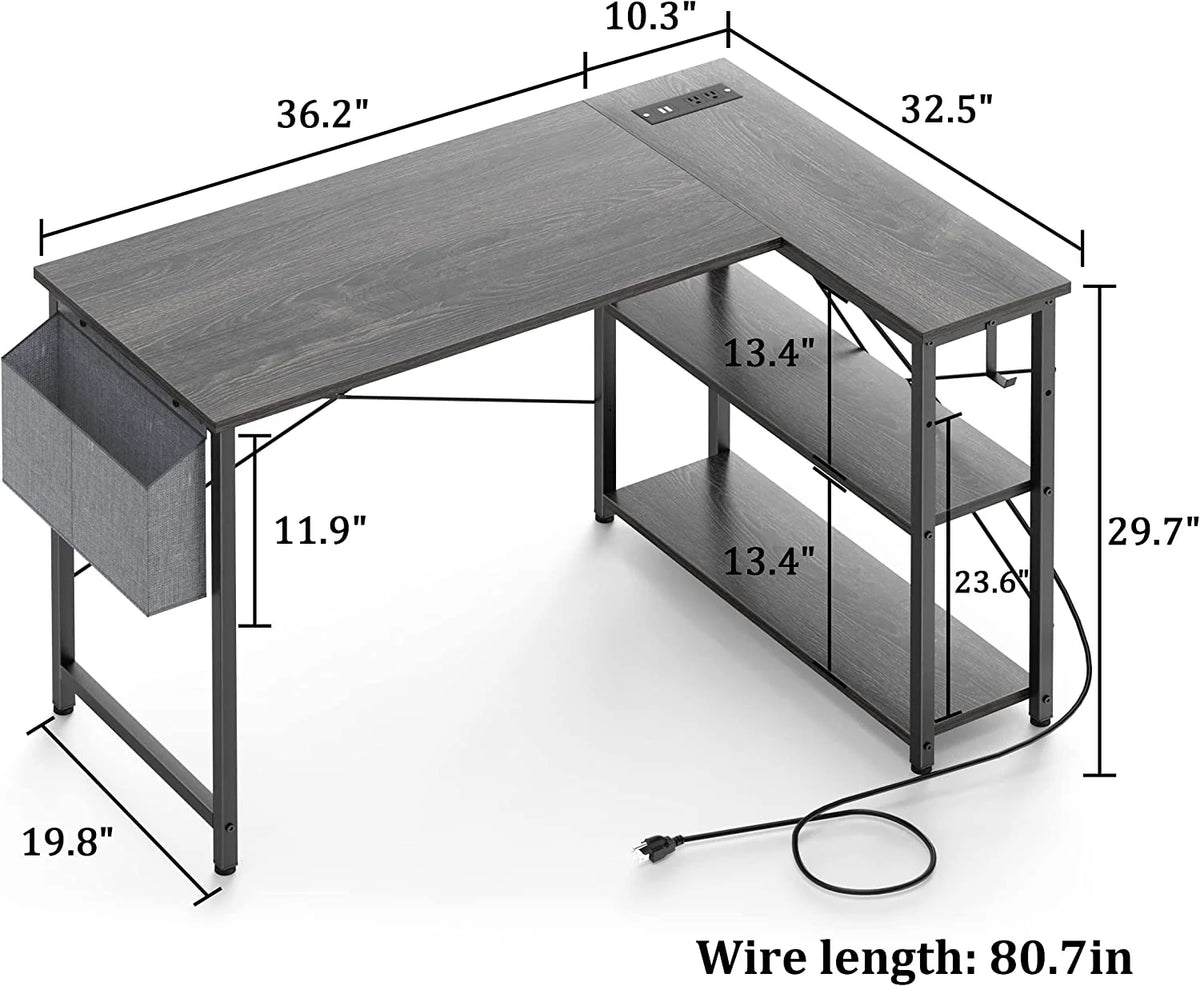 L Shaped Desk with Power Outlets & LED Lights F69284