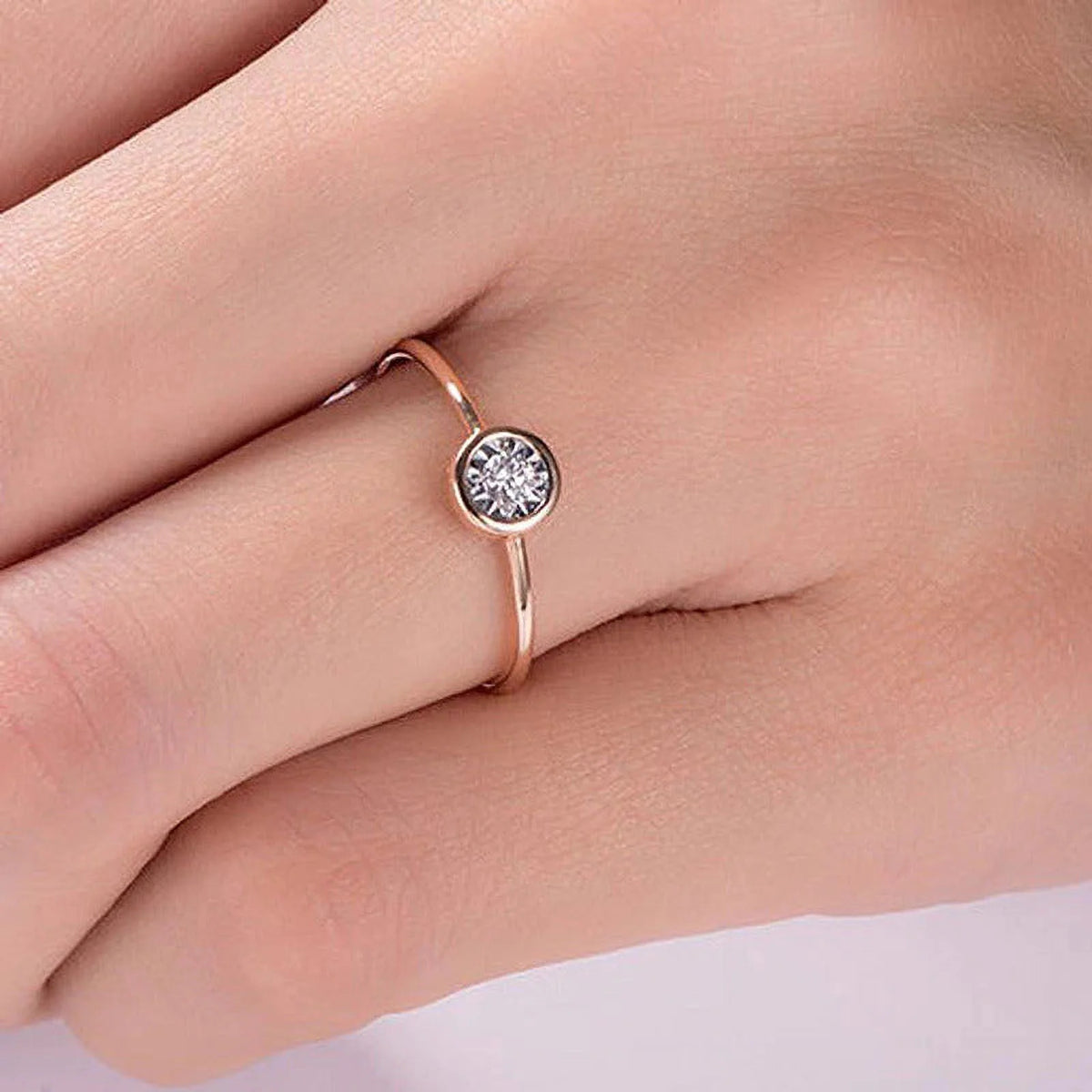 Solid 10K Yellow Gold Moissanite Bezel Set Engagement Ring D94326