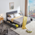 Queen Size Grey Upholstered Platform Bed Frame with 4 Storage Drawers I6572