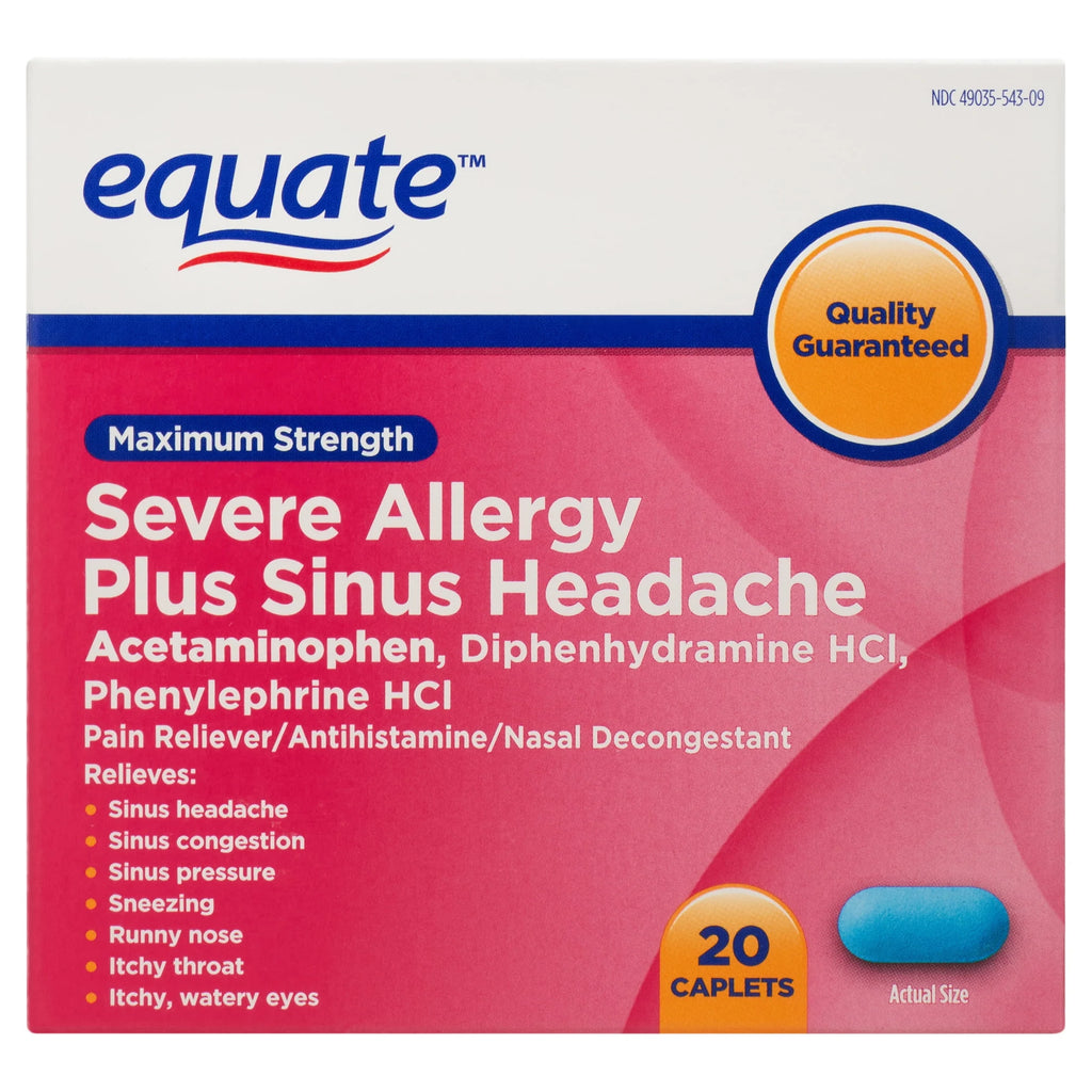 Maximum Strength Severe Allergy Plus Sinus Headache Caplets, 20 Count L2321
