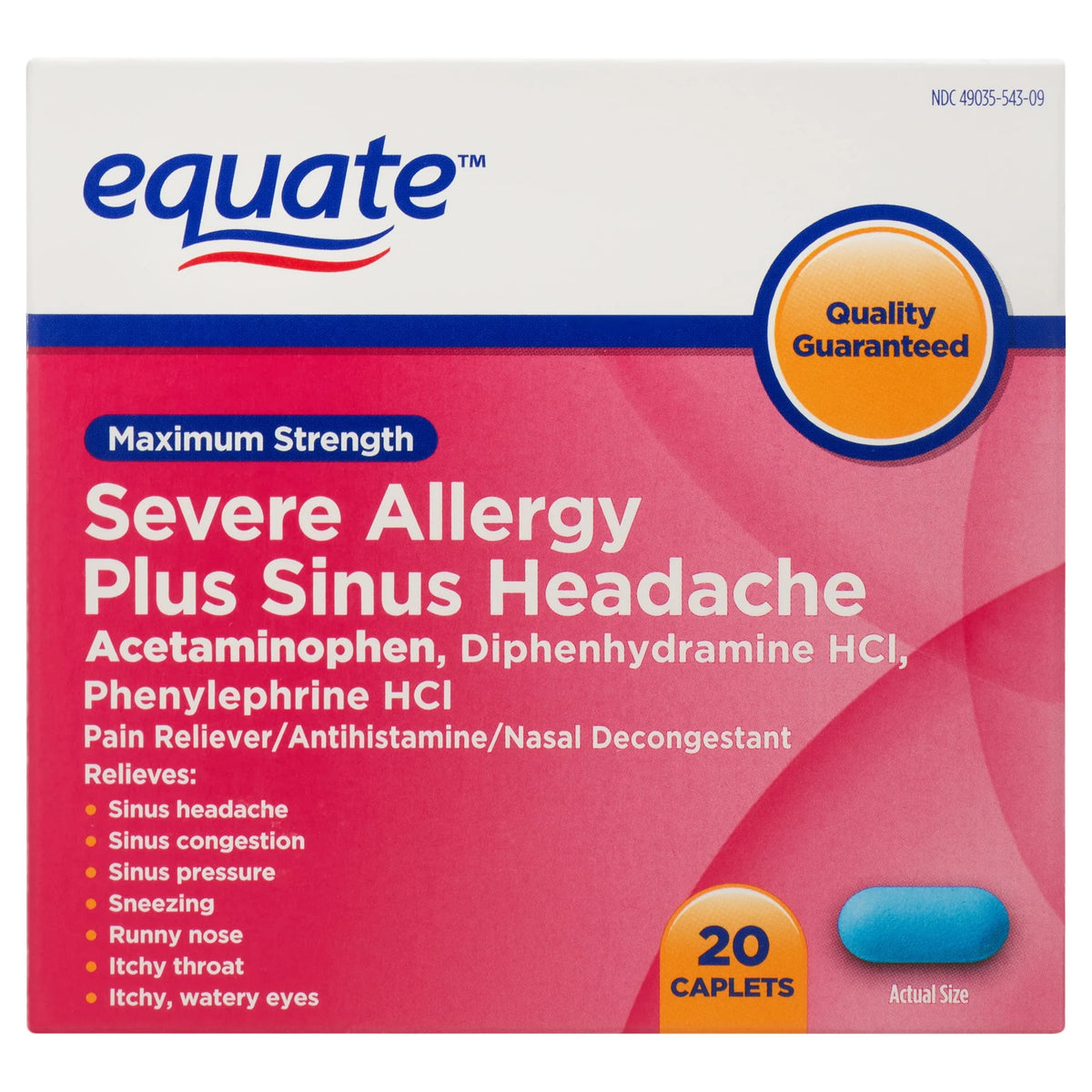 Maximum Strength Severe Allergy Plus Sinus Headache Caplets, 20 Count L2321