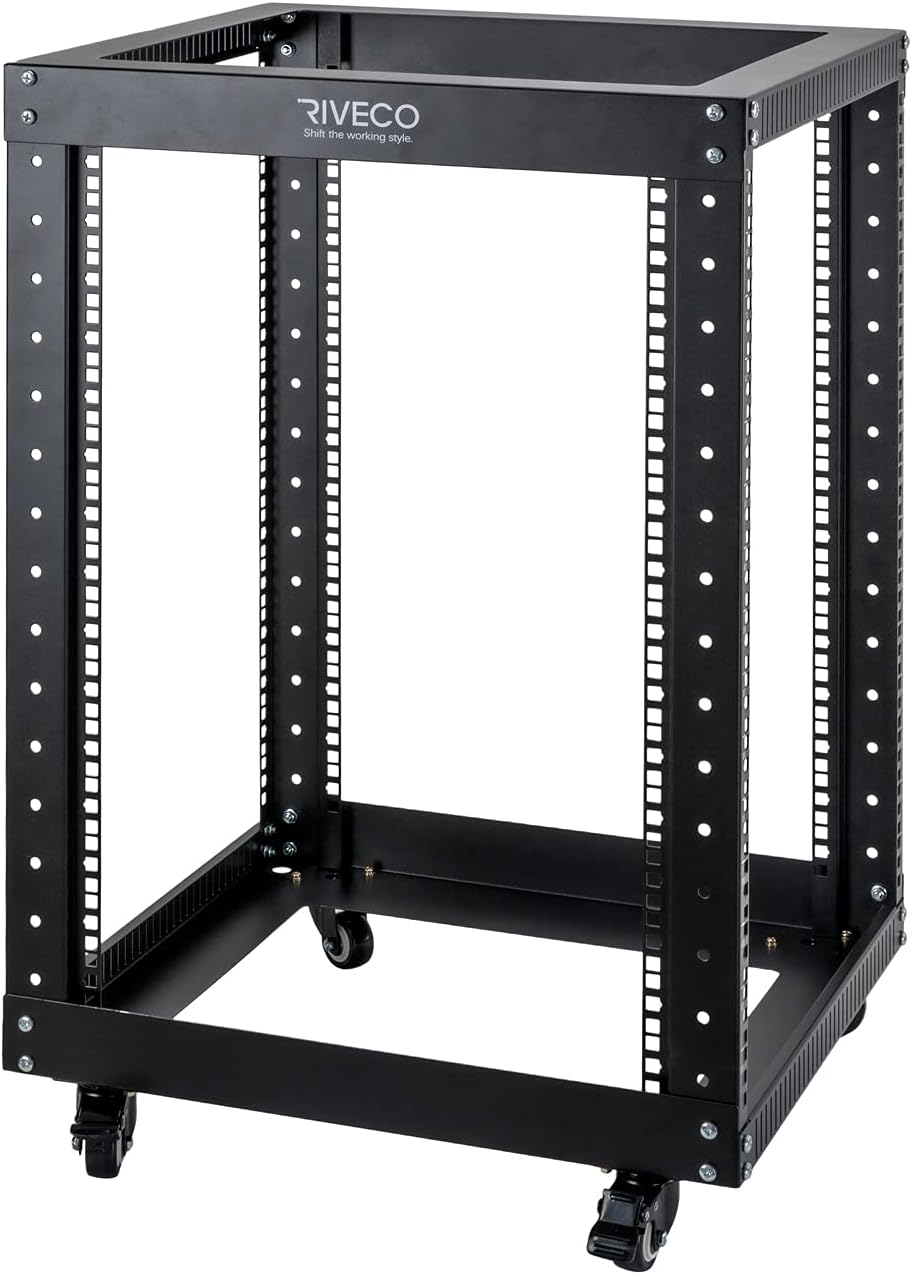 12U Open Frame Server Rack with Casters Black H17036