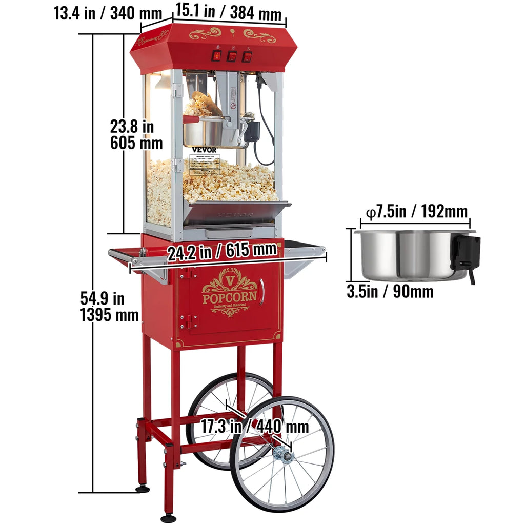 8 oz 48 Cups Red Popcorn Maker Cart T45072