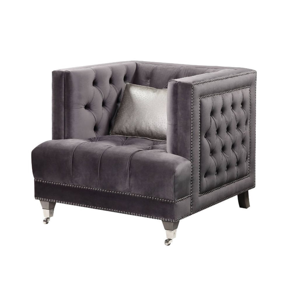 Gray Velvet Chair with Pillow T4824
