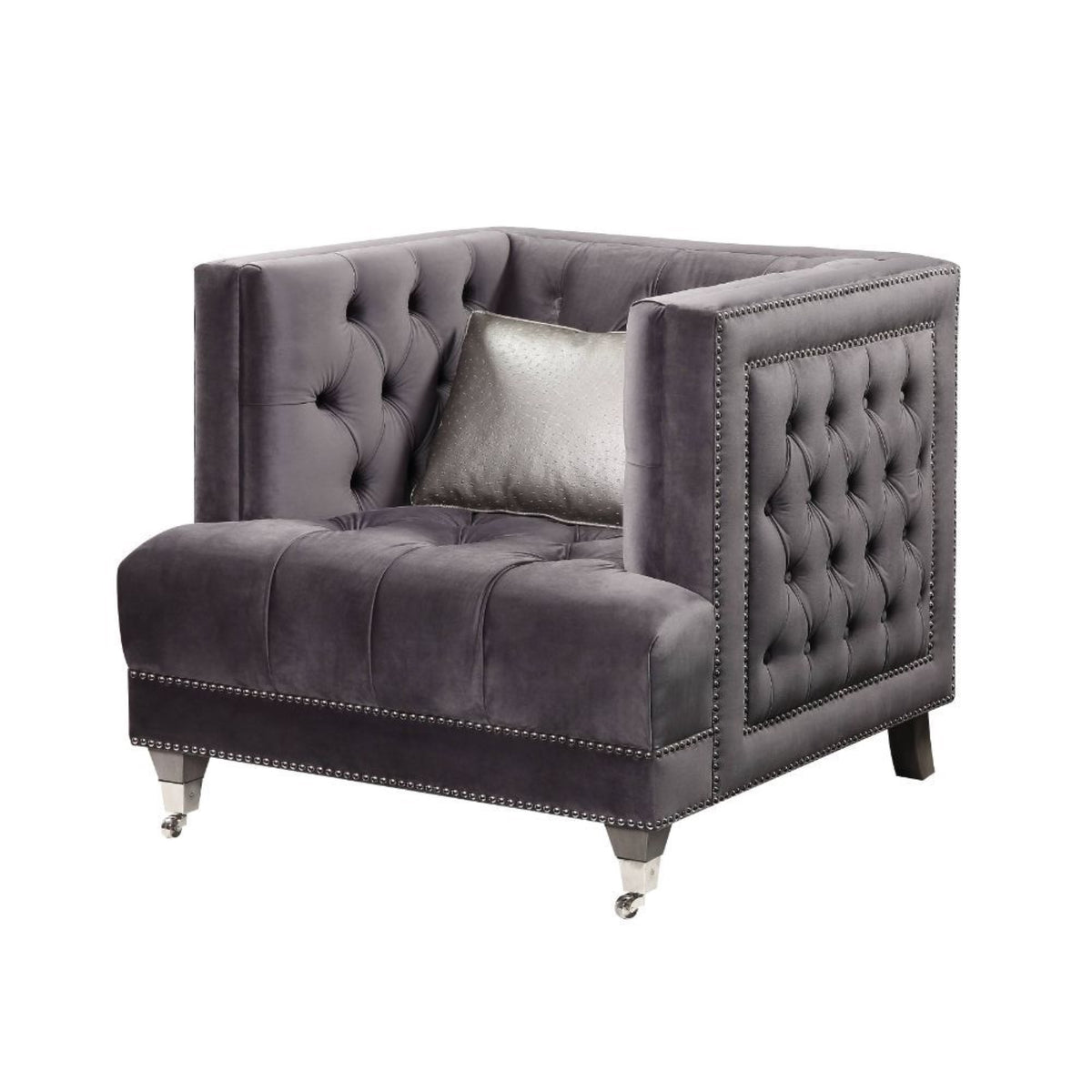 Gray Velvet Chair with Pillow T4824